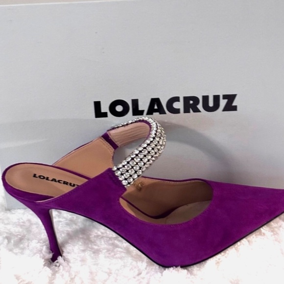 Lola Cruz Morado Sandals with Rhinestones Slip On Purple Suede Sz 41 Euro 10 US - Picture 6 of 6